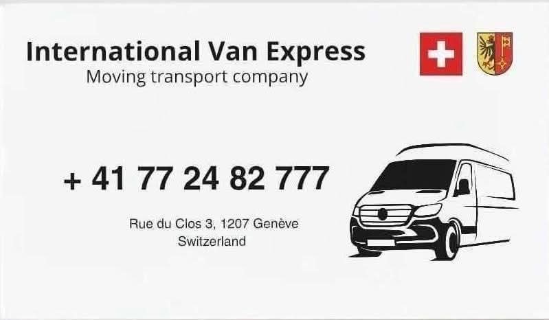 Carte de visite International Van Express : +41 77 248 27 77, Rue du Clos 3, 1207 Genève, Suisse
